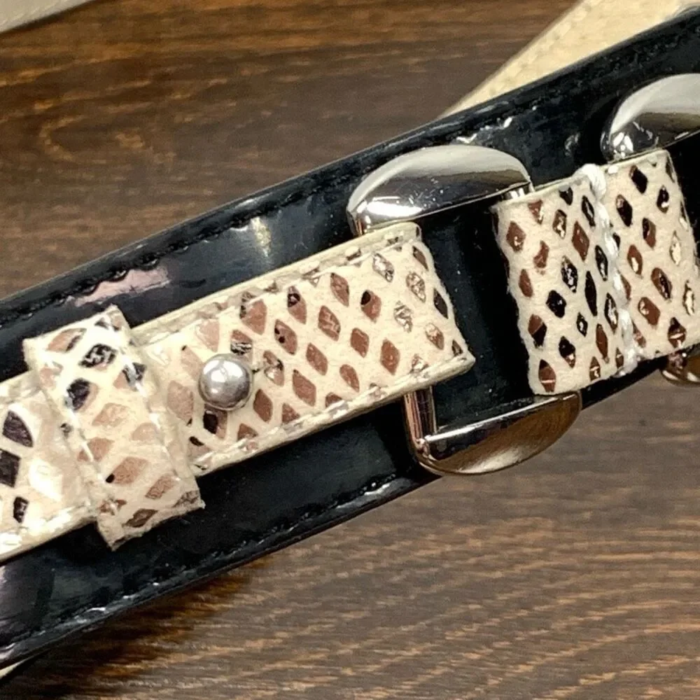 White House Black Market Women's 3 Snap Leather Belt Black And White Size Small